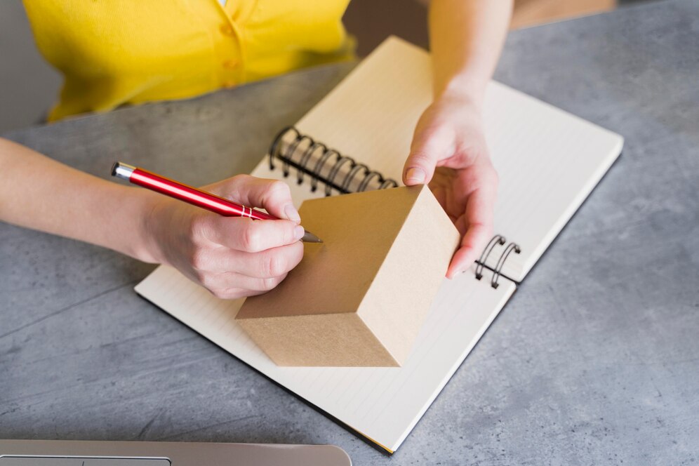 Foto de una persona escribiendo en una caja