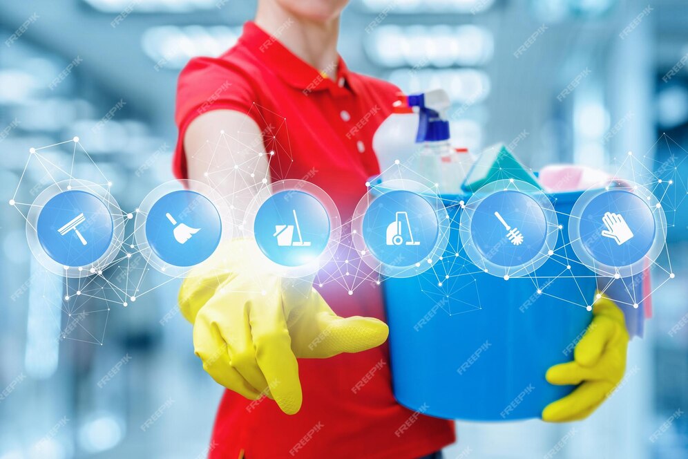 Foto de una persona haciendo clic en unos iconos de limpieza